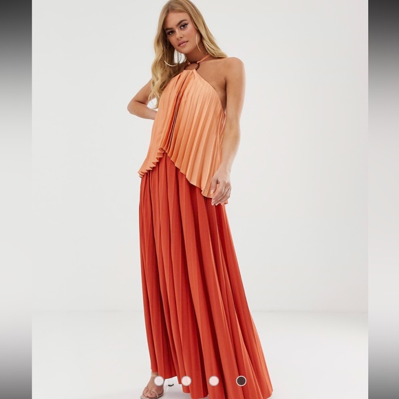 ASOS Dresses & Skirts - ASOS DESIGN ring detail crop top pleat maxi dress in satin shine